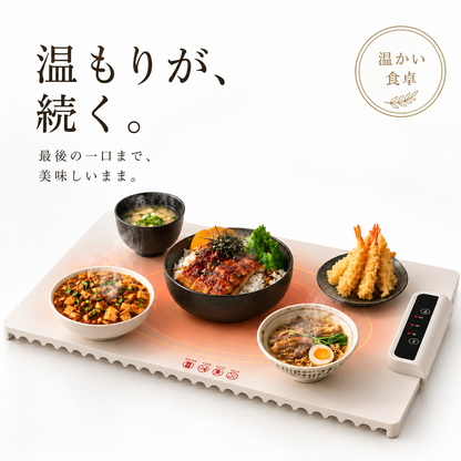 MaruTray™ 食品保温プレート｜大判・3段階温度調節・丸めて収納
